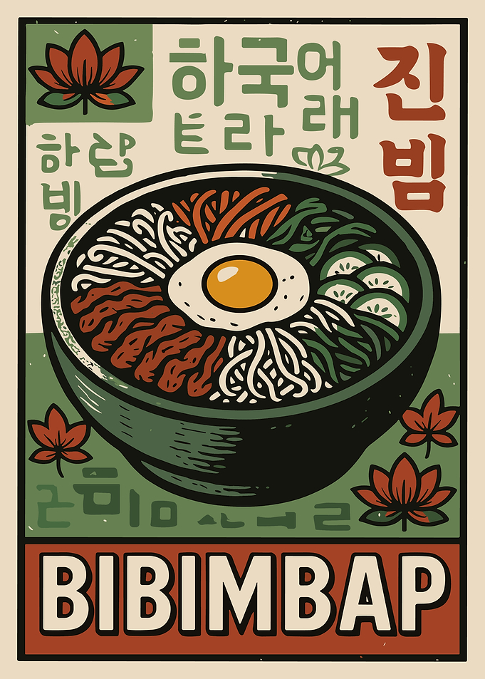 Vintage Korean Bibimbap Poster Retro Food Wall Art Kitchen Decor Print