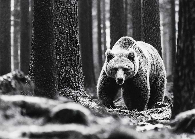 Bear in a dark forest