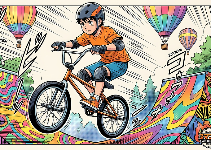 BMX Rider on Colorful Ramp with Hot Air Balloons