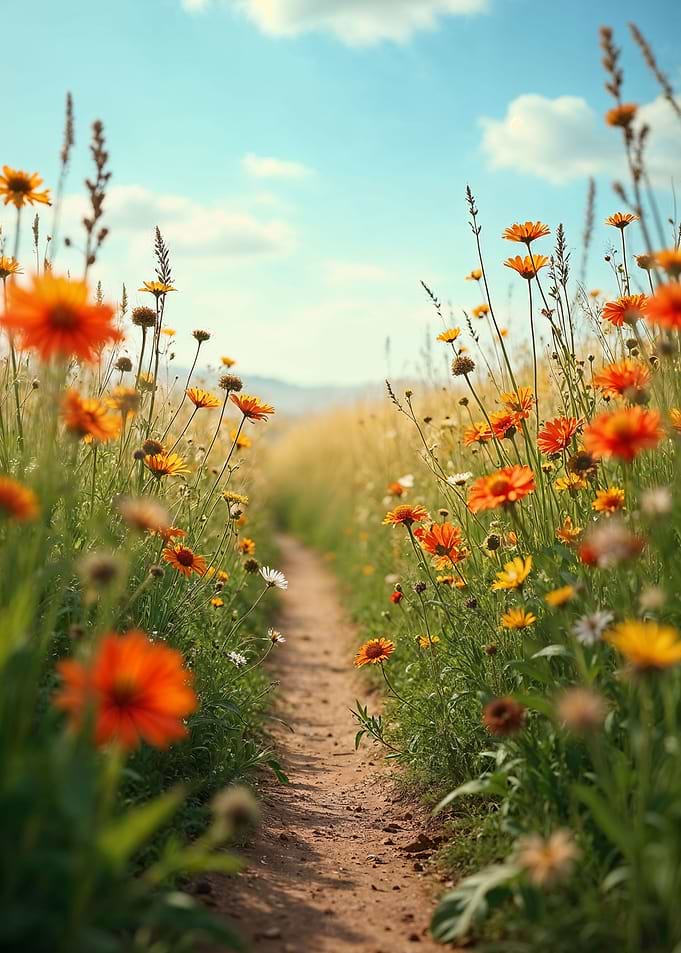 Path through a field of wildflowers