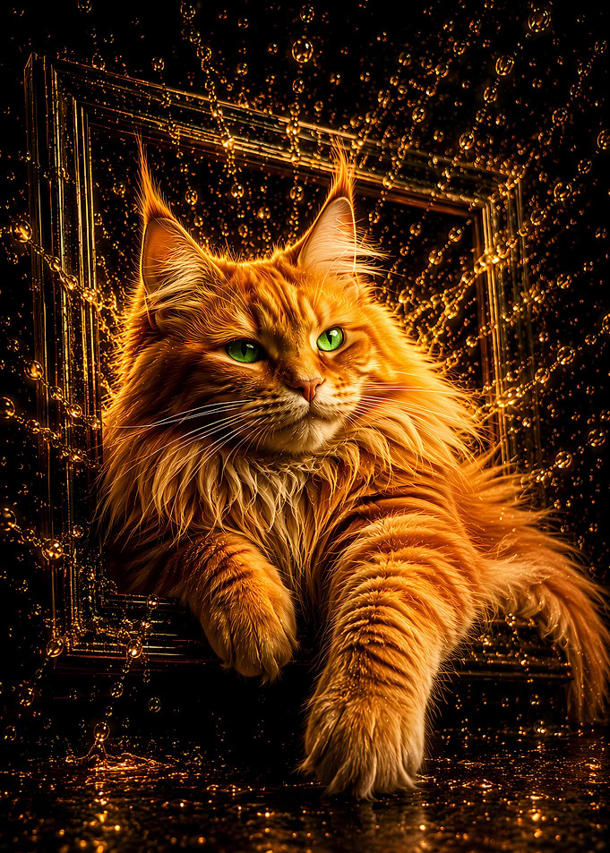 Majestic Orange Cat in Golden Frame