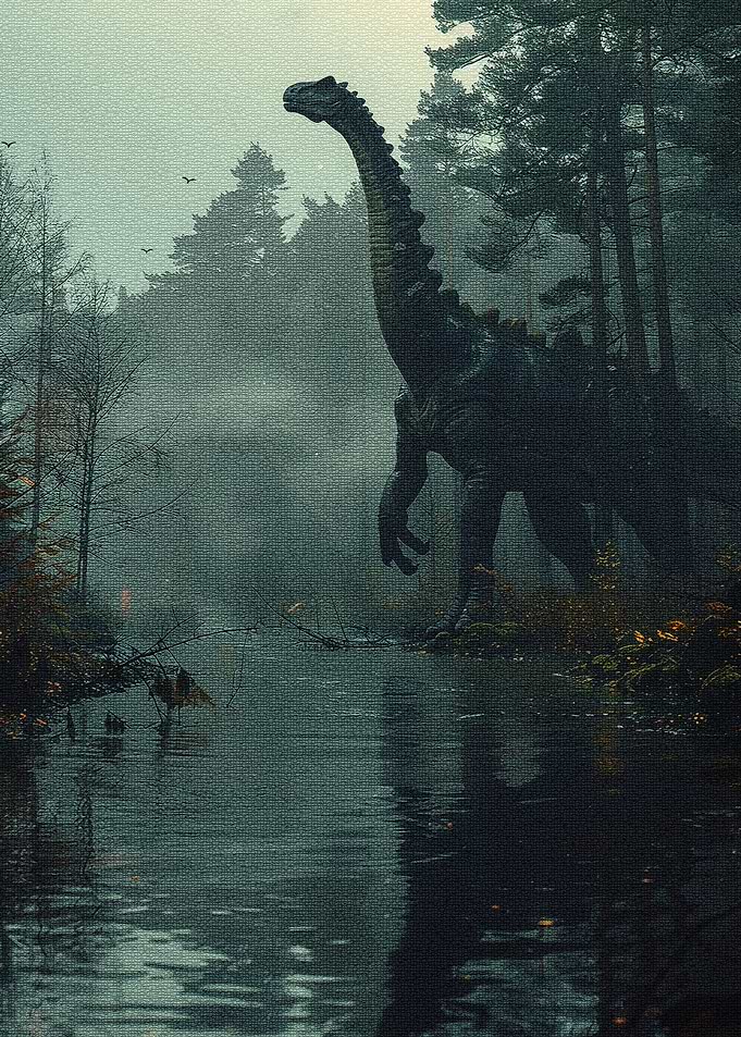 Dinosaur in a Misty Forest