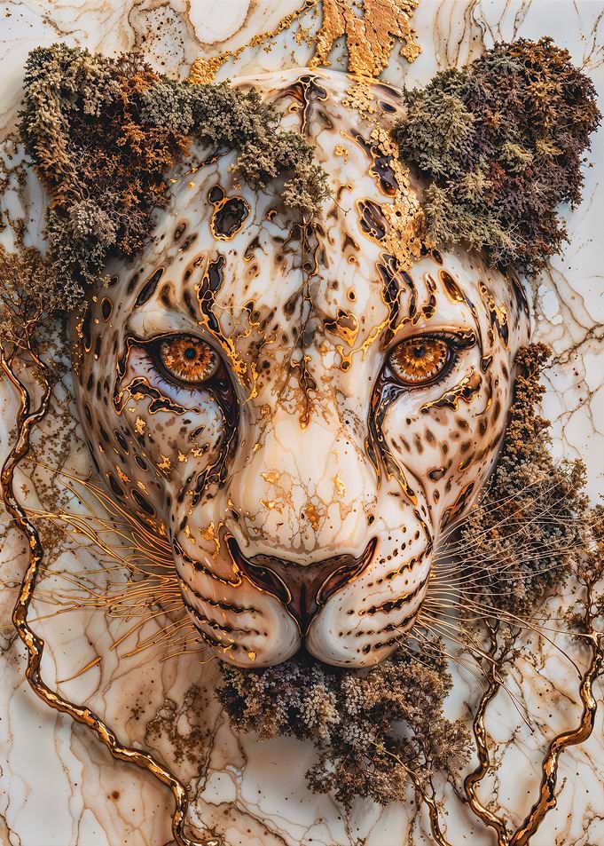 Marble Leopard Head with Gold