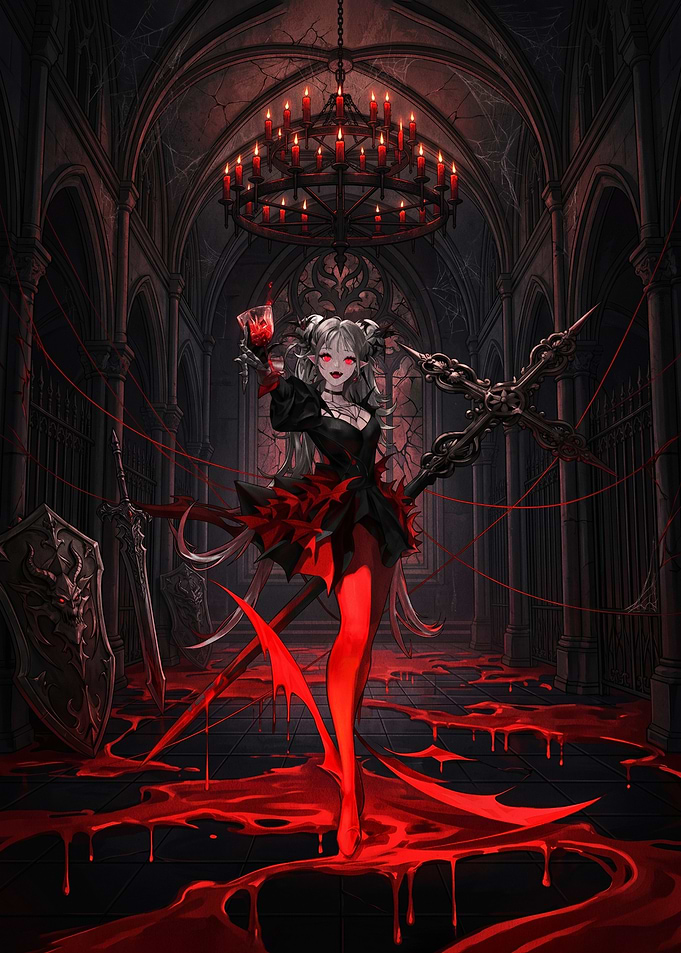 Gothic Vampire with Bloody Chalice