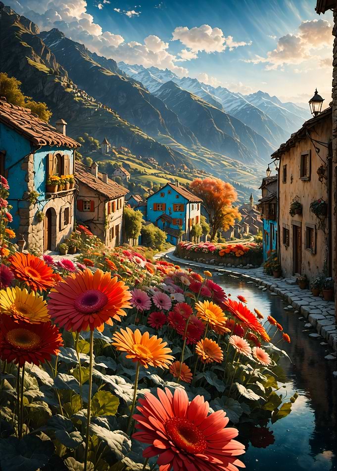European Village With Flower