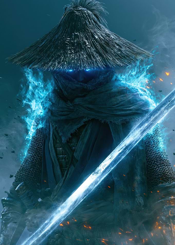 Mysterious Warrior with Glowing Sword