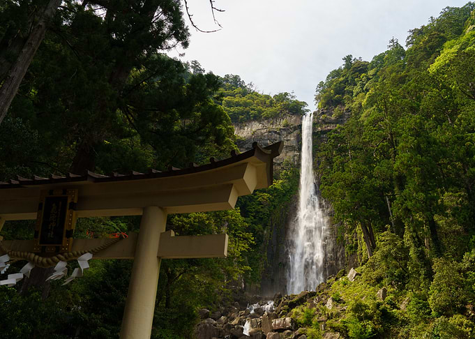 Nachi Waterfall behind a Torii gate