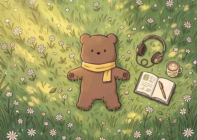 Cute Bear Relaxing in a Daisy Field