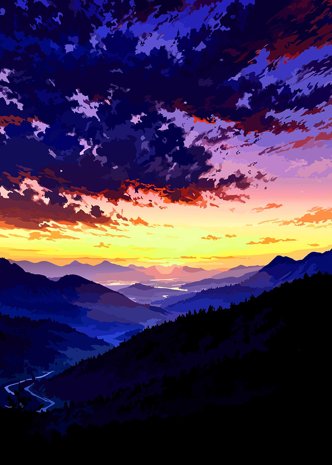 Dramatic Sunset Over Mountain Valley