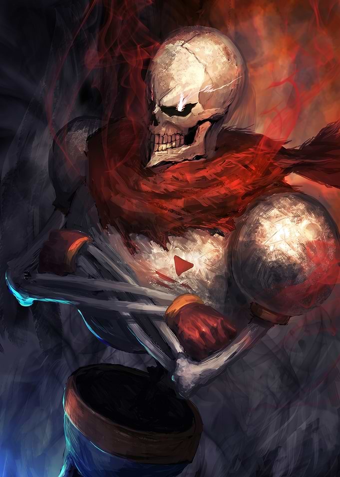 Papyrus Skeleton with Red Scarf