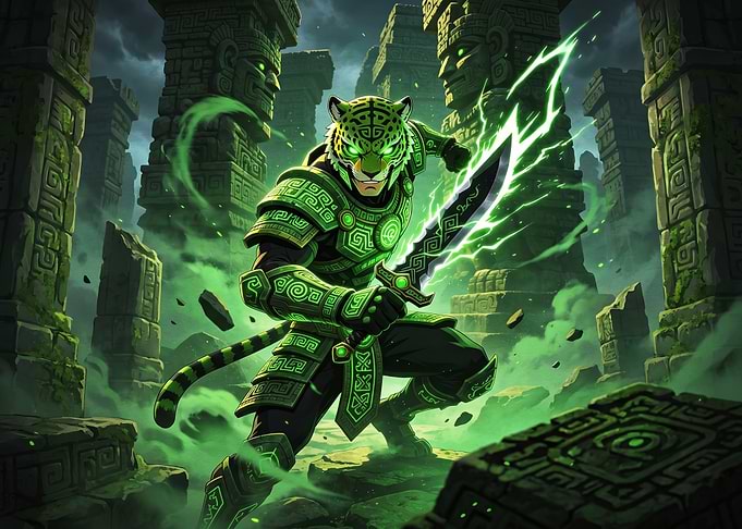 Jaguar Warrior with Glowing Sword
