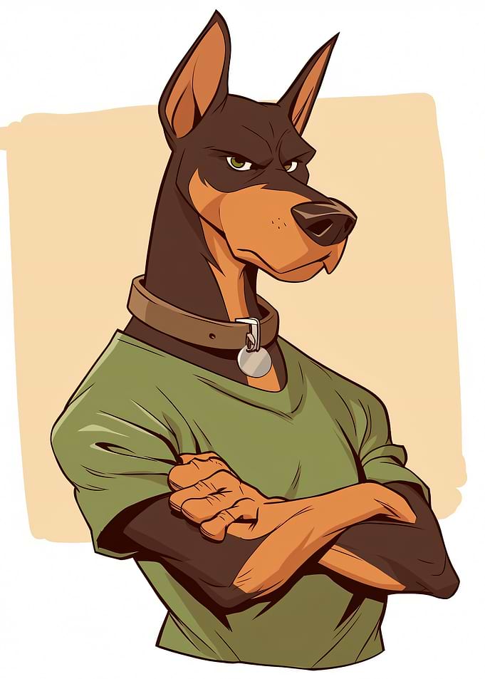 Anthropomorphic Doberman in Green Shirt