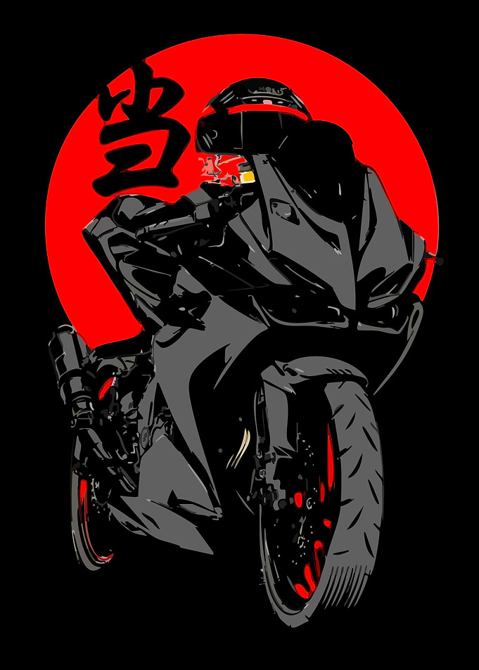 Rider in front of Japanese Sun