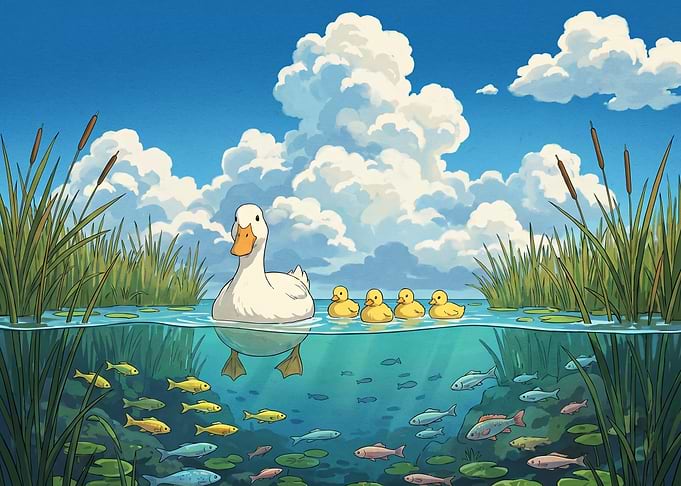 Duck Family in a Pond
