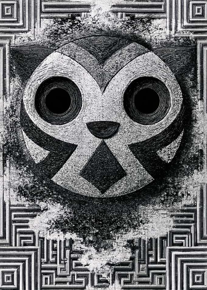 Tribal Owl Mask with Geometric Patterns