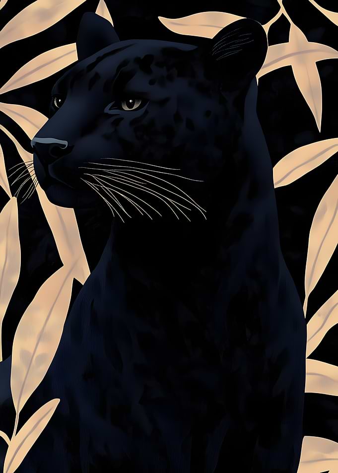 Aesthetic Black Panther Cream Leaves Portrait