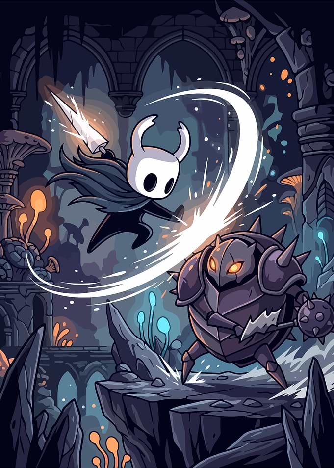 The Knight Fights a Defender in Hallownest
