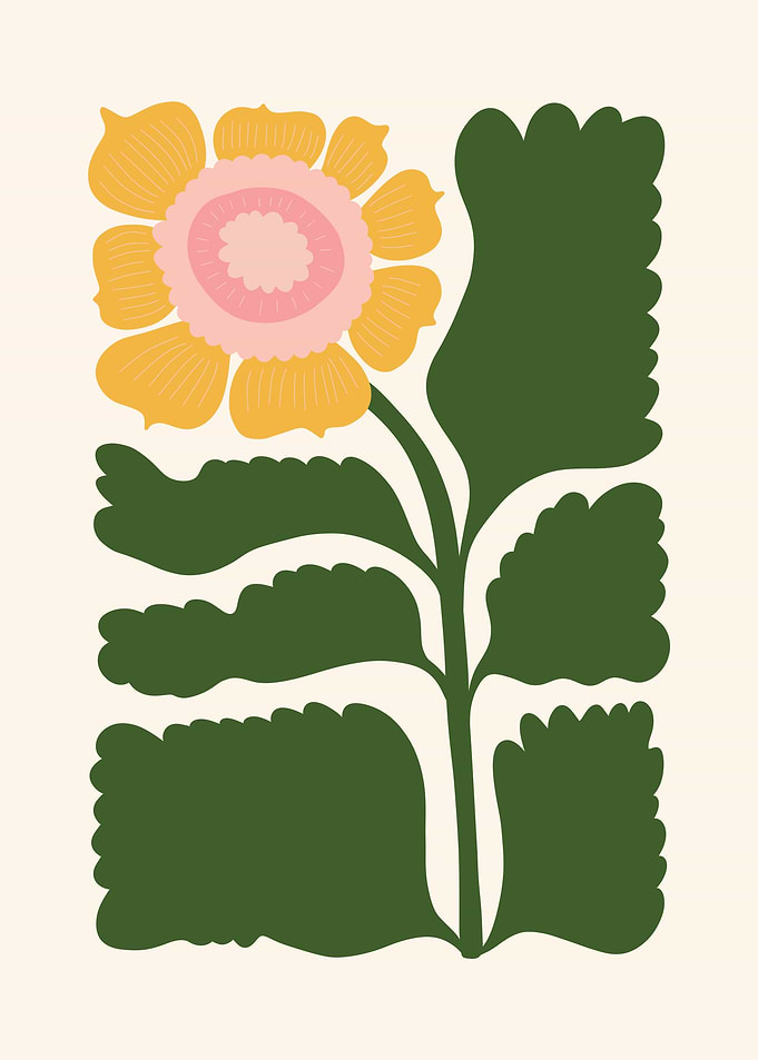 Stylized Yellow Sunflower with Green Leaves