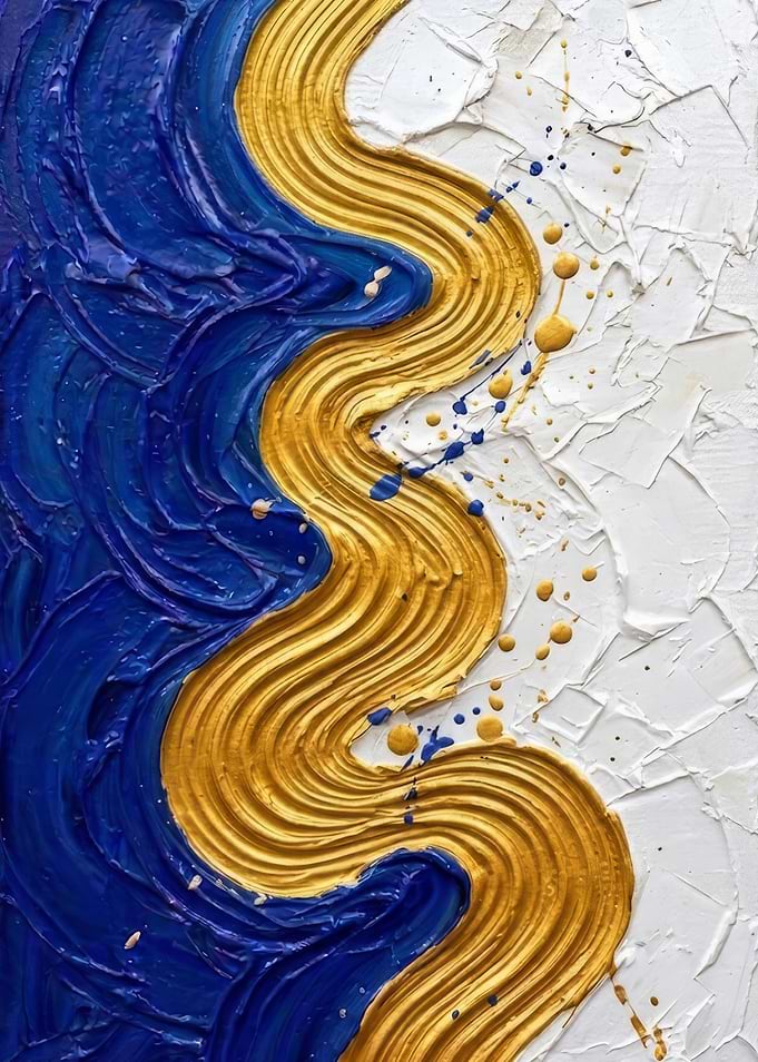 Abstract Blue and Gold Swirl Painting