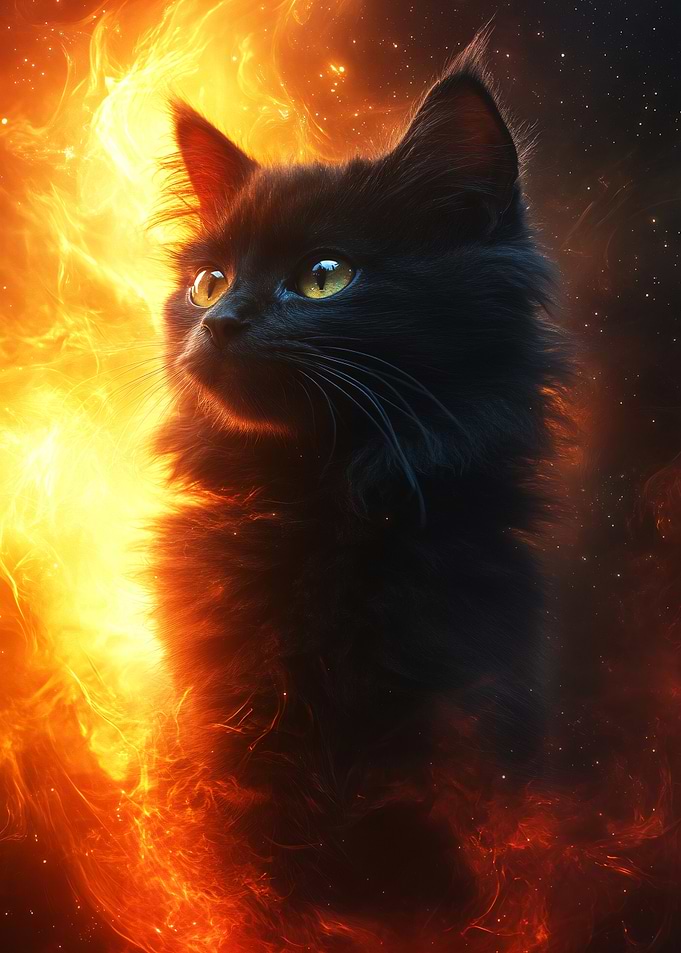 Black Cat in Fiery Nebula