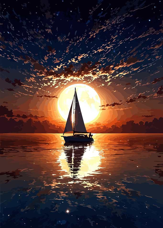 Sailboat on a moonlit ocean