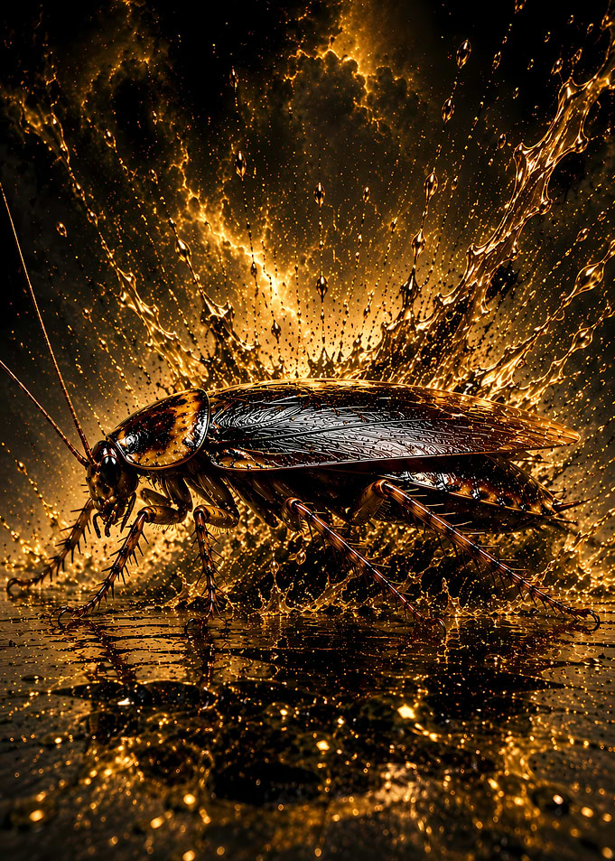 Cockroach in Golden Splash