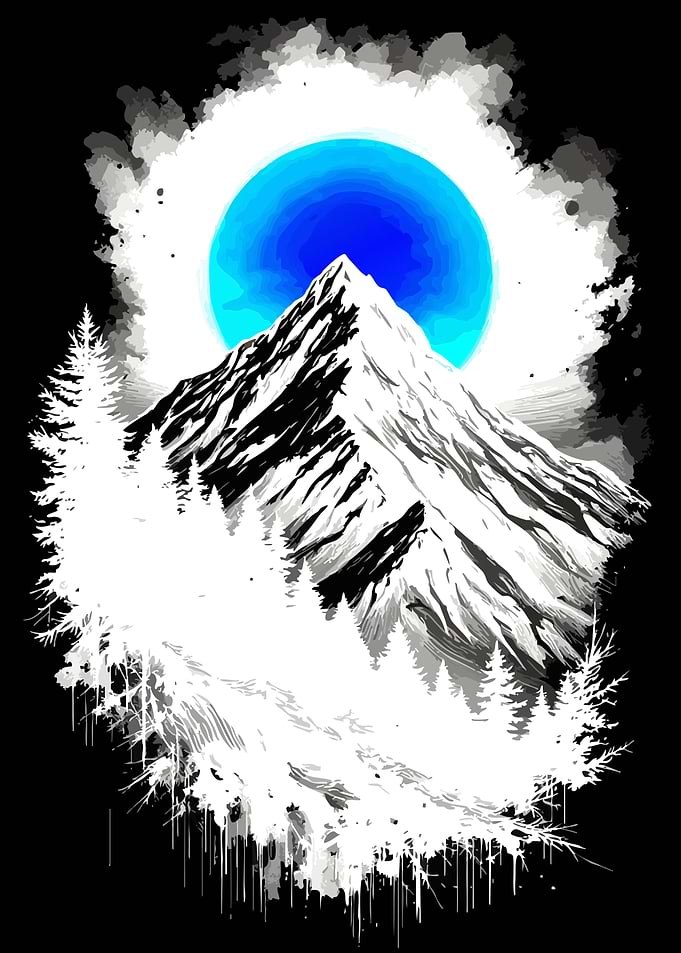 Mountain peak under a blue moon