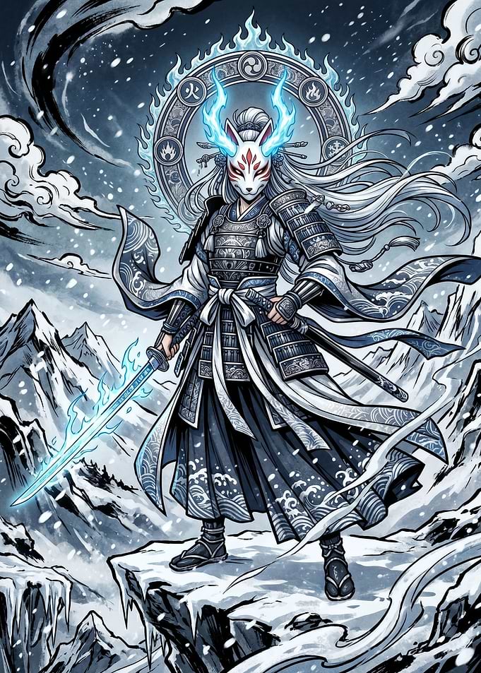 Samurai Kitsune Warrior in Snow