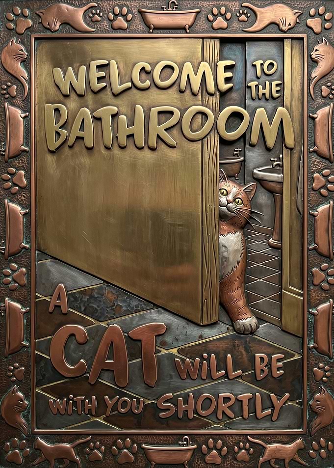 Welcome to the Bathroom Cat Sign