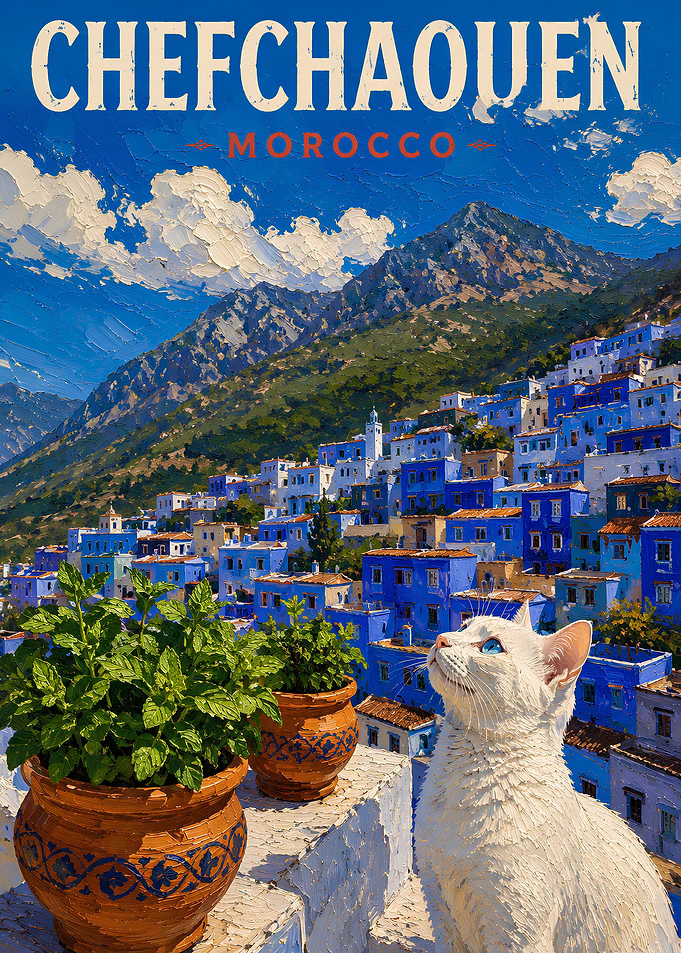 Chefchaouen Morocco Blue City Cat