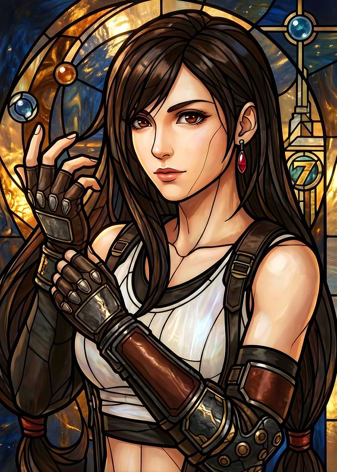 Final Fantasy VII Tifa Lockhart Stained Glass Art