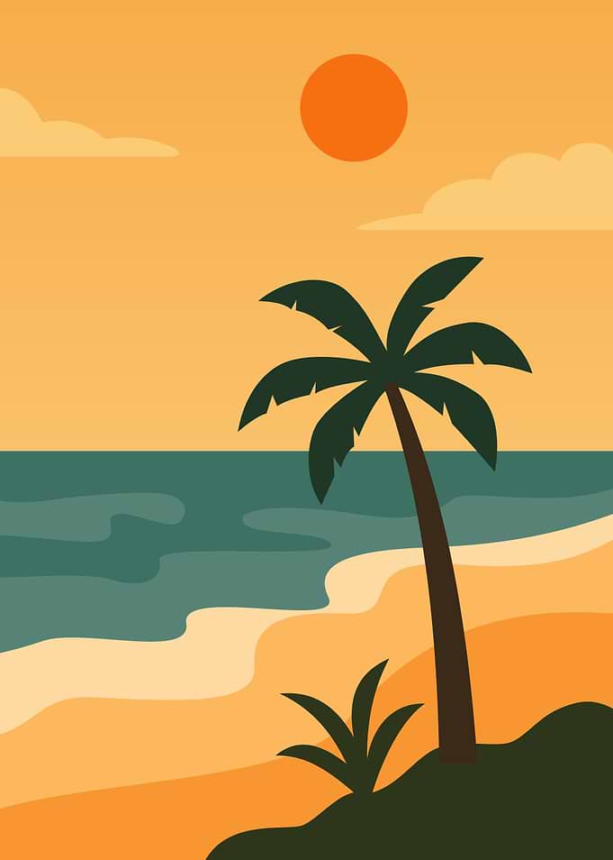 Tropical Beach Sunset with Palm Tree