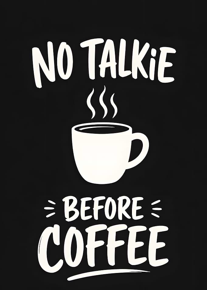 No Talkie Before Coffee – Funny Coffee Lover Poster | Black Minimalist Kitchen Wall Art
