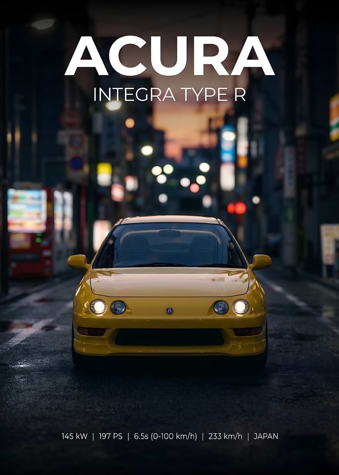 Yellow Acura Integra Type R in City