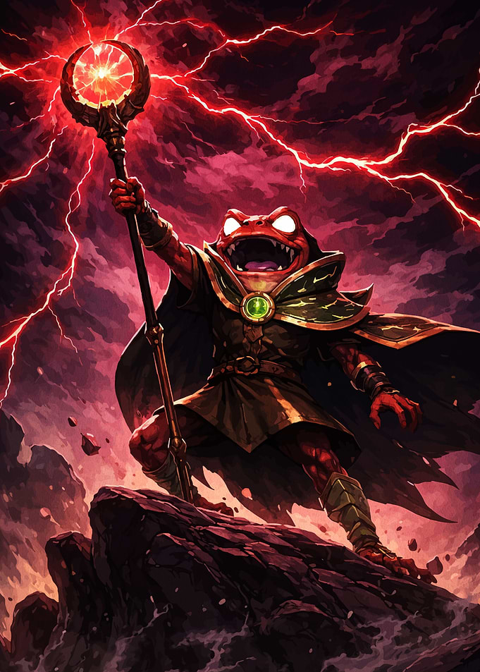 Frog Wizard with Lightning Staff