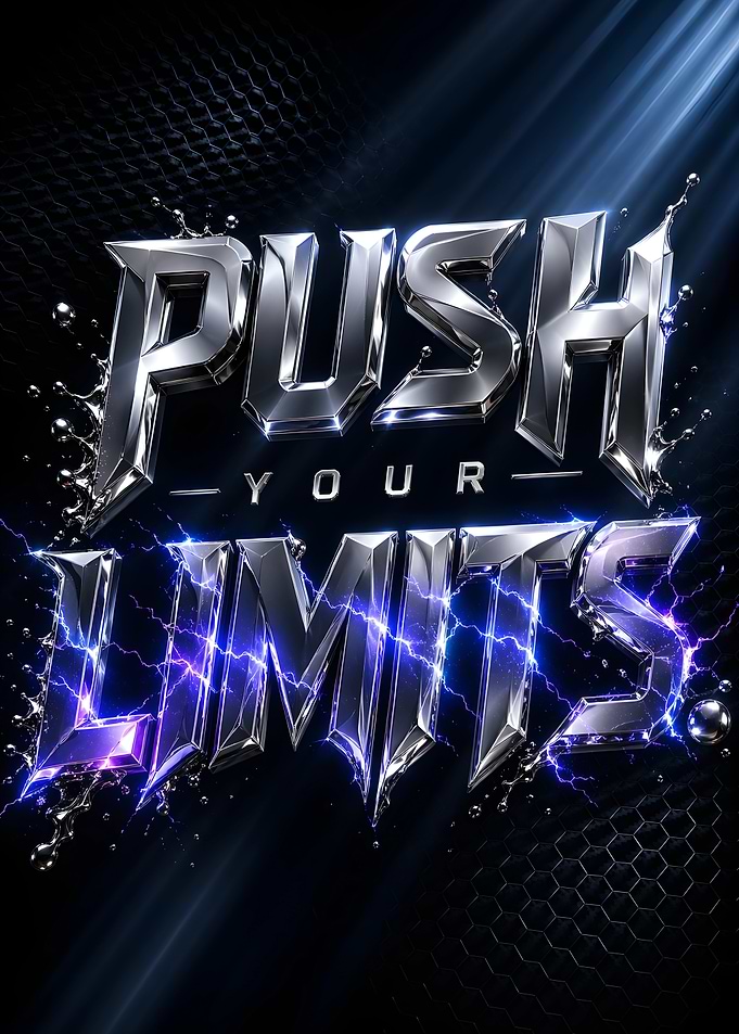 Push Your Limits Chrome 3D Typography Electric Lightning