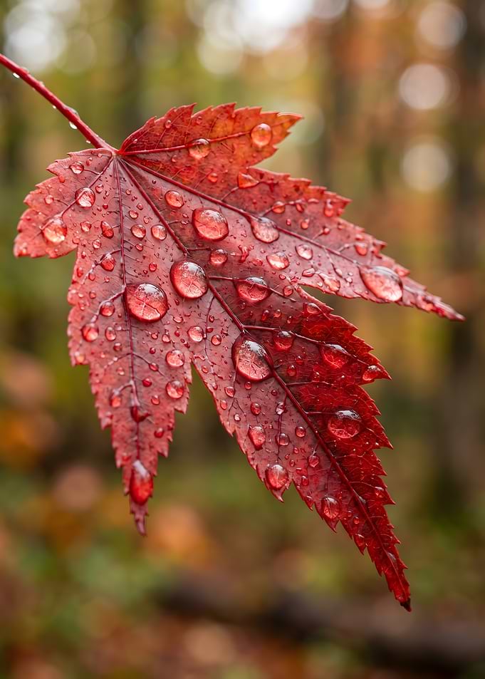 Red Maple Leaf with Water Droplets