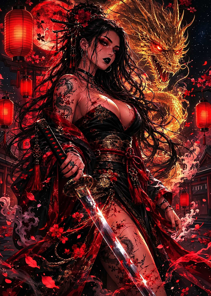 Geisha Warrior with Dragon