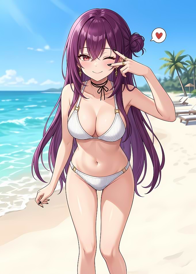 Anime Girl in Bikini at Beach