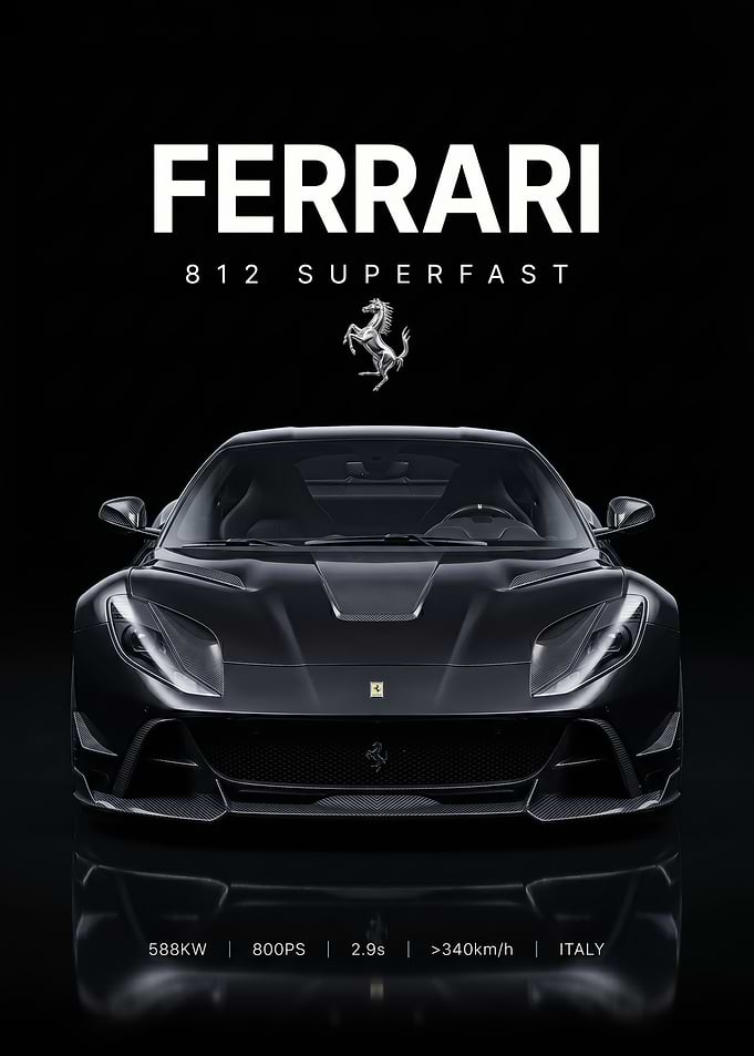 A sleek Ferrari 812 Superfast Black Car poster