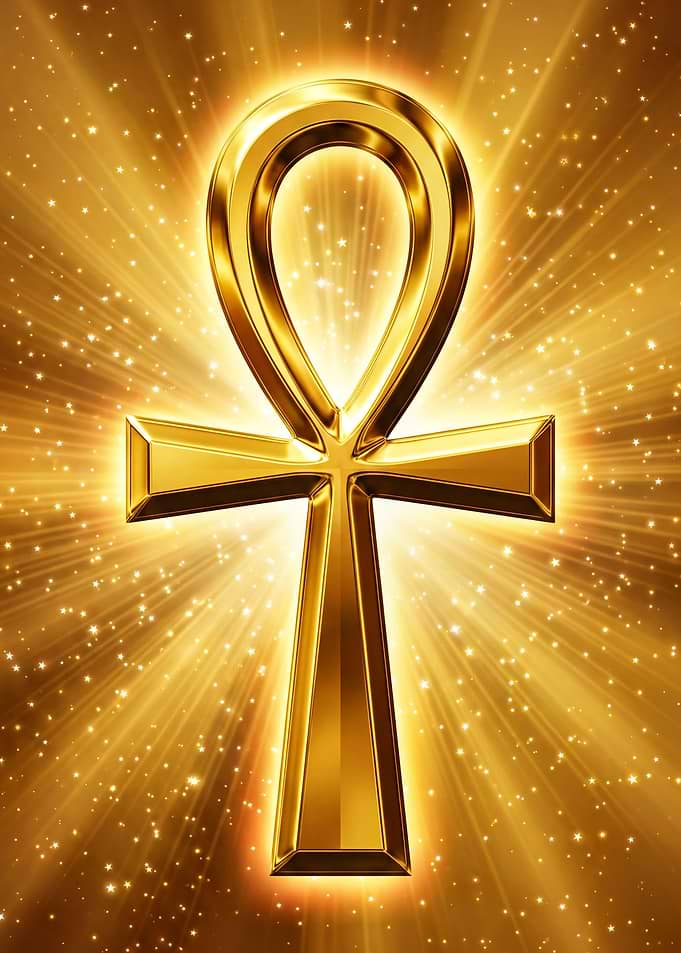 Golden Ankh Symbol with Radiant Light