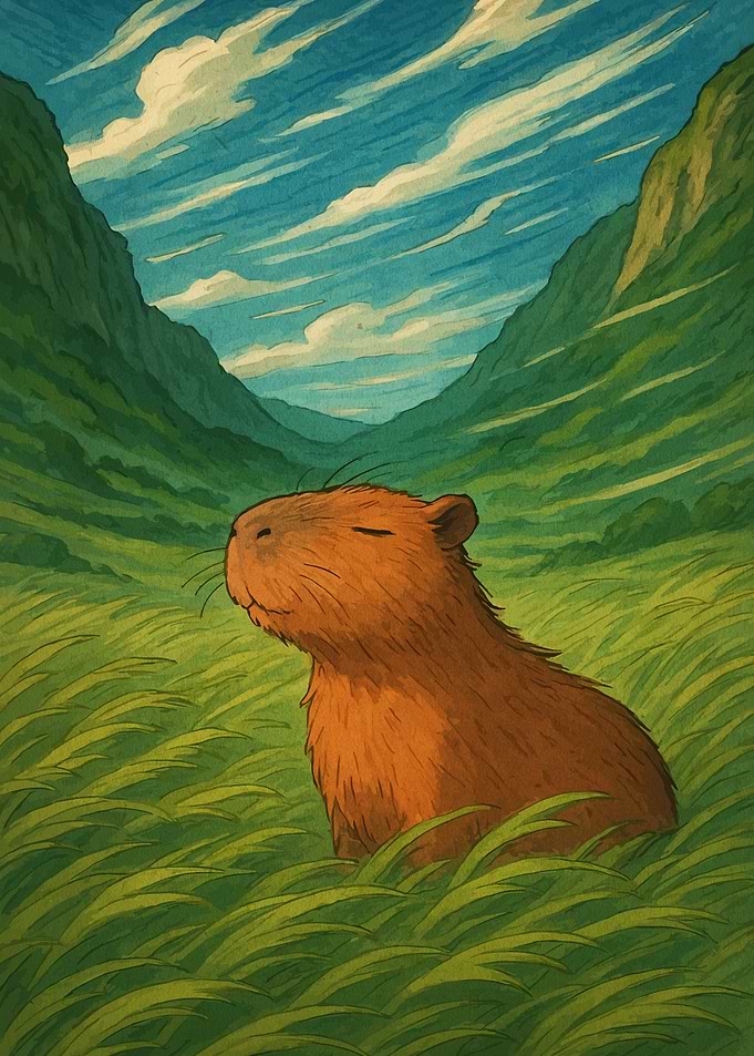 Capybara in a Grassy Valley