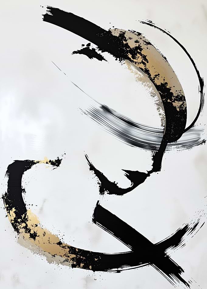 Abstract Black and Gold Brushstrokes