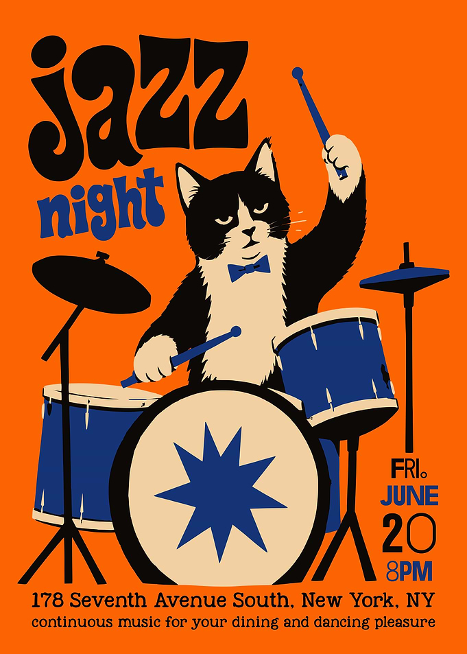 Jazz Night Cat Drummer Poster