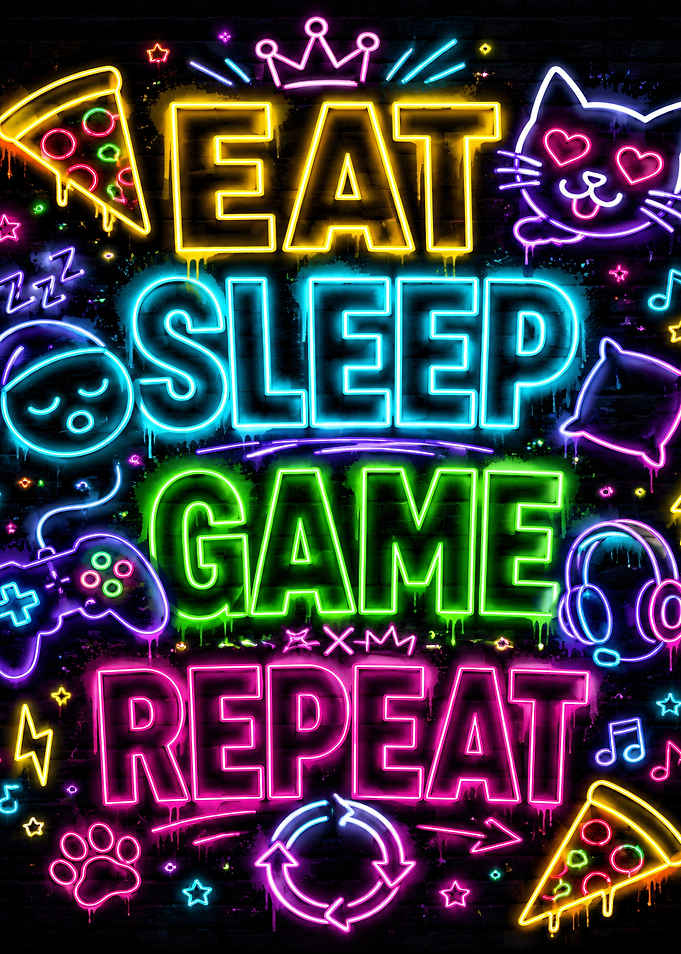 Eat Sleep Game Repeat Neon Sign