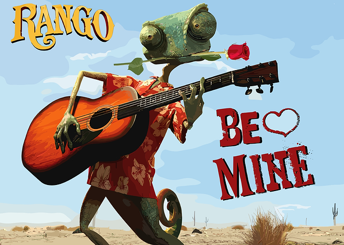 Rango the Chameleon with Guitar and Rose