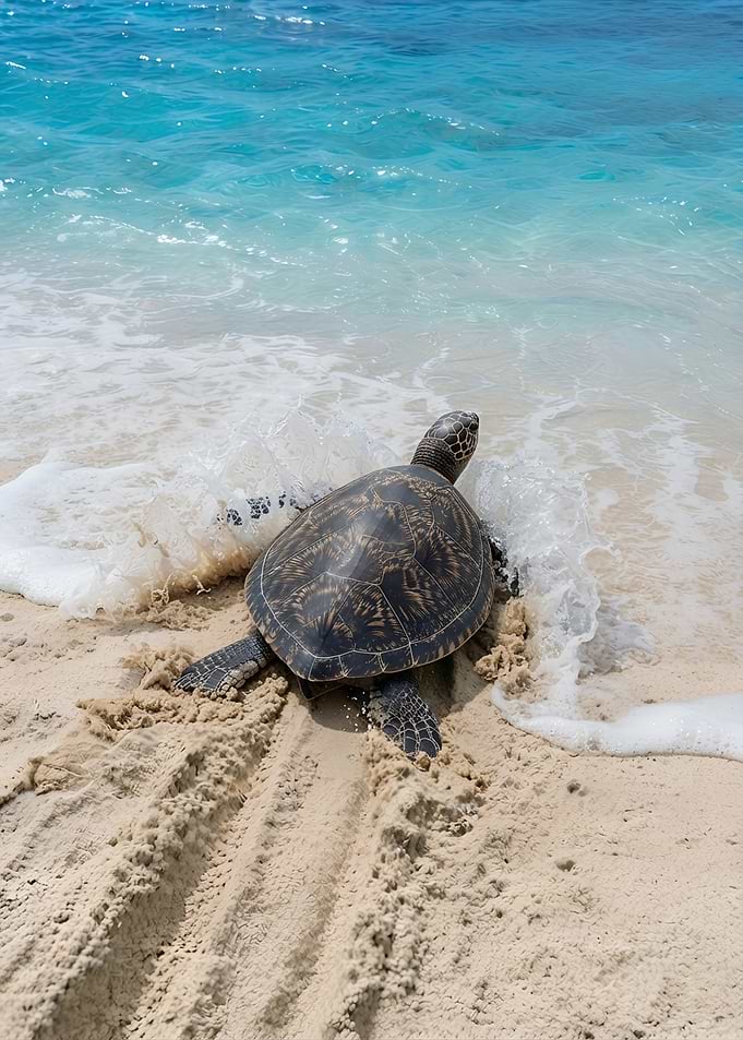 Sea Turtle on Sandy Sea Beach
