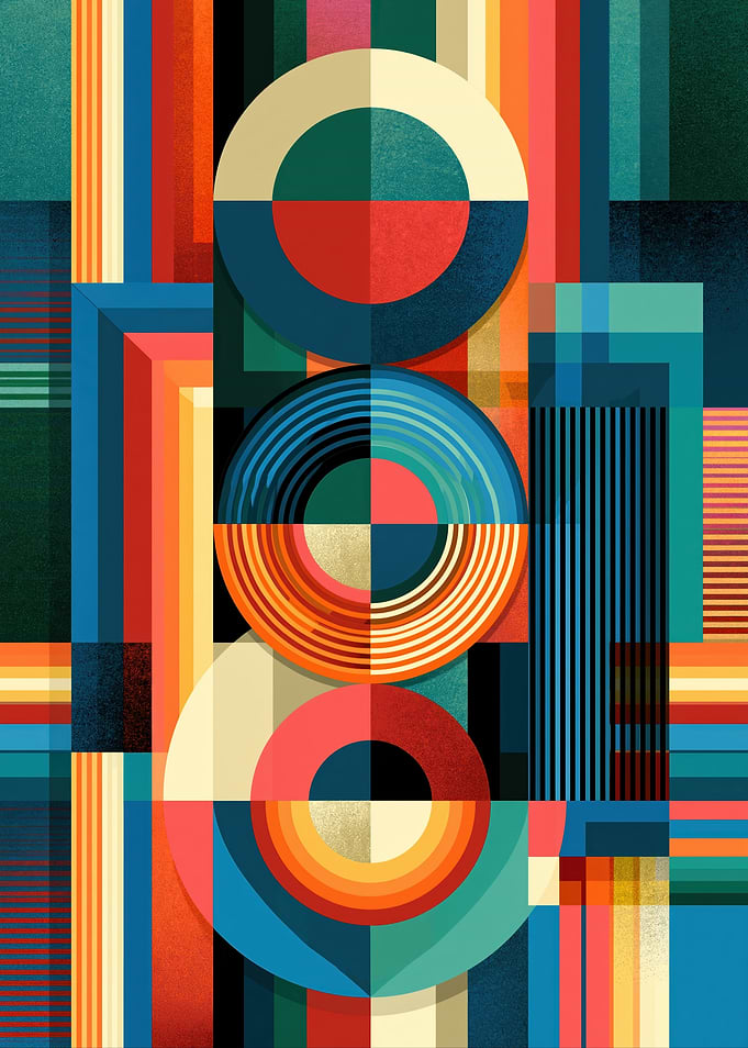 Geometric Abstract Art with Circles and Stripes