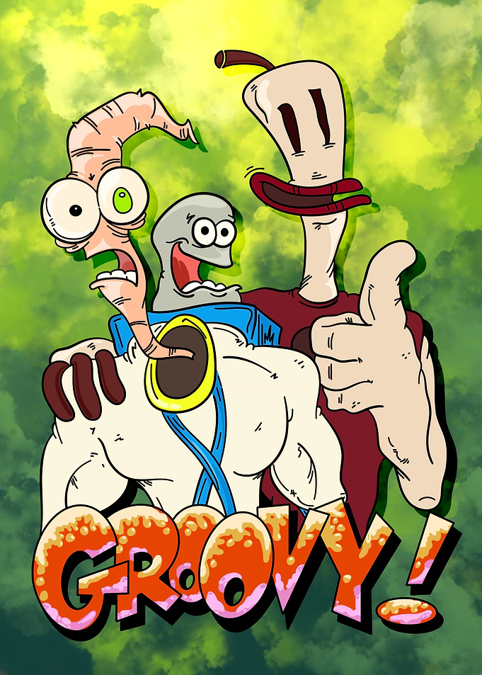Earthworm and Friends Retro Groovy Video Game