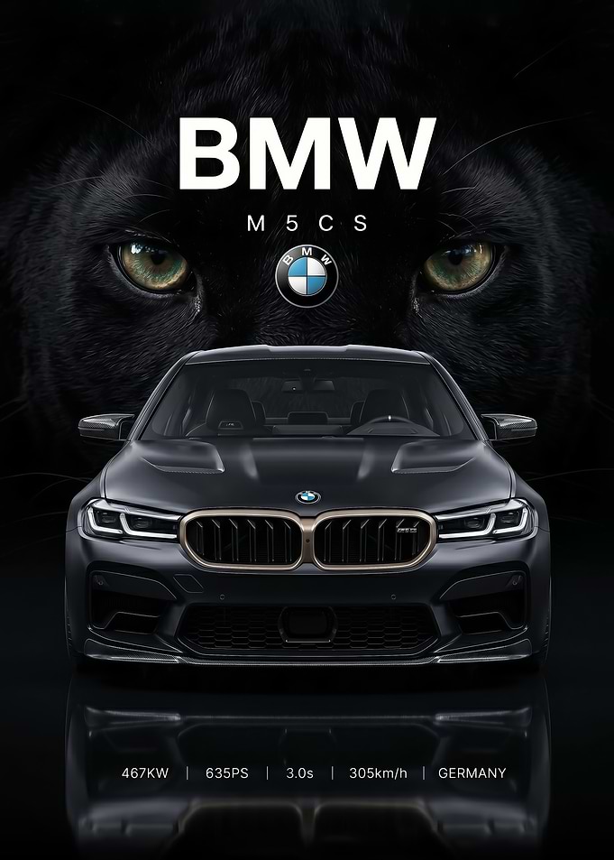 striking BMW m5 cs Black Panther car poster